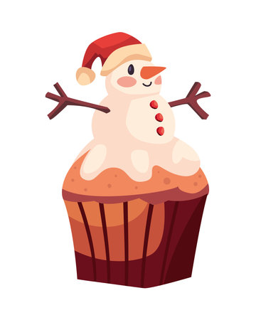 christmas dessert snowman cupcakeのイラスト素材