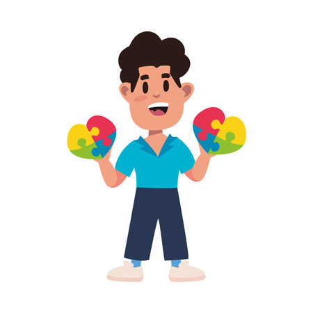 asperger boy with puzzlesのイラスト素材