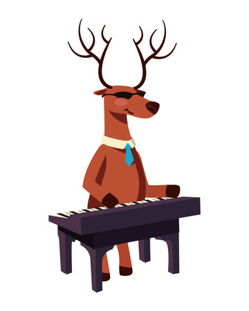 animal playing instrument deer with pianoのイラスト素材
