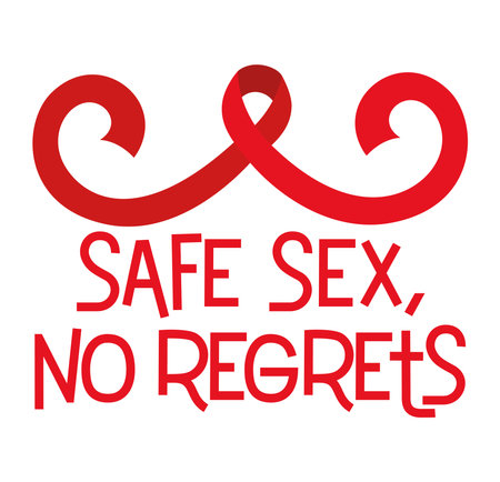 aids lettering with safe sex message and ribbonのイラスト素材