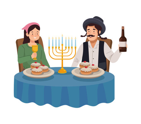 hanukkah celebrating coupleのイラスト素材