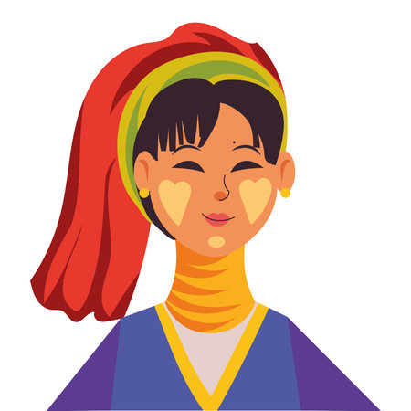 myanmar woman with thanaka portraitのイラスト素材