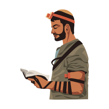 jewish tefillin man prayingのイラスト素材