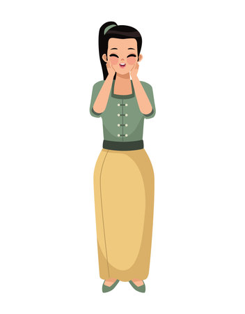 myanmar woman happyのイラスト素材