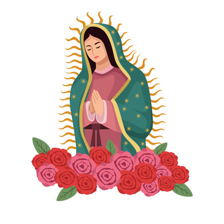 guadalupe virgin and flowersのイラスト素材