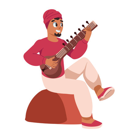 man is playing the sitarのイラスト素材