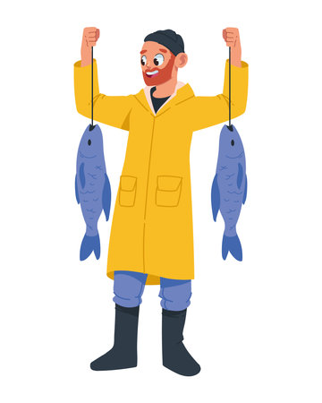 fisherman with fishesのイラスト素材