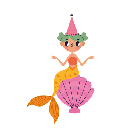 cute mermaid birthday on shellのイラスト素材