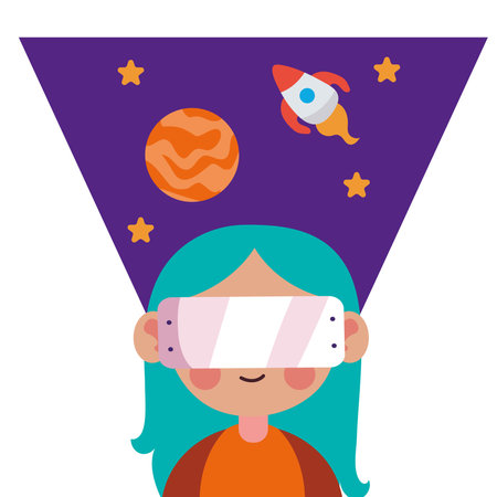 girl with vr glasses connecting to metaverseのイラスト素材