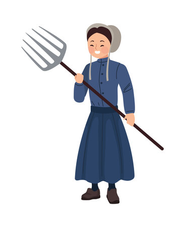 amish woman with pitchforkのイラスト素材