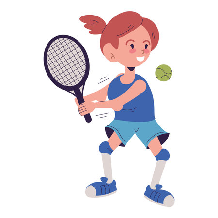 cute girl playing tennisのイラスト素材