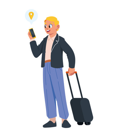 traveler man using gps location appのイラスト素材
