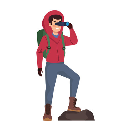 man with backpack for mountaineeringのイラスト素材