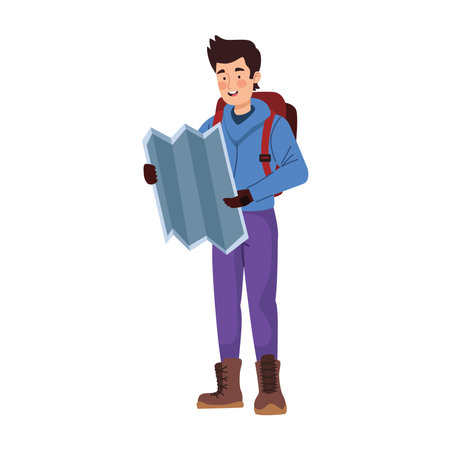explorer standing holding a mapのイラスト素材