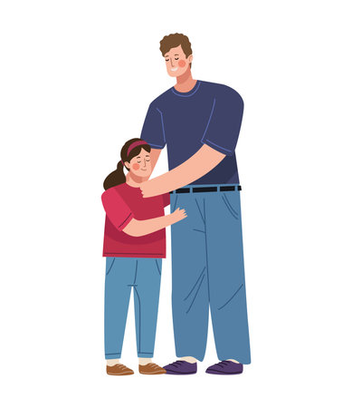 father and daughter hugging charactersのイラスト素材
