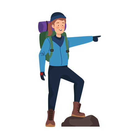 female tourist on mountain topのイラスト素材