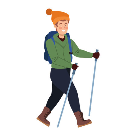mountaineer with rucksack and trekking polesのイラスト素材