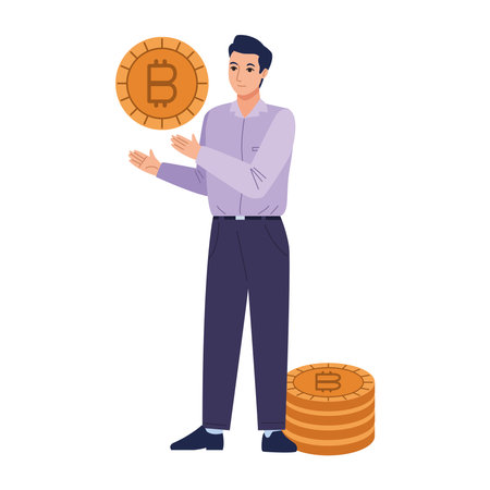 guy with bitcoin moneyのイラスト素材