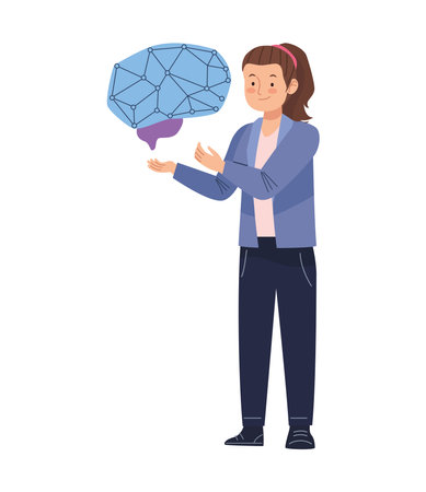 woman holds ai brainのイラスト素材