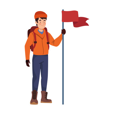 young man practicing mountaineeringのイラスト素材