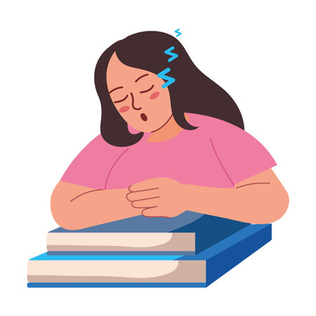 sleeping student with booksのイラスト素材
