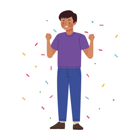 celebrating guy with confettiのイラスト素材