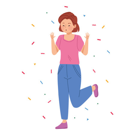 smiling woman celebratingのイラスト素材