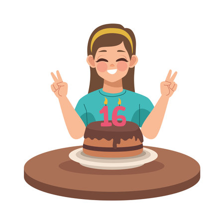 teen and birthday sixteen cake partyのイラスト素材