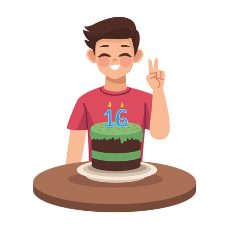 teen boy birthday cake and sixteen numberのイラスト素材