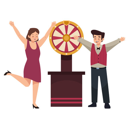 woman and croupier with spinning rouletteのイラスト素材