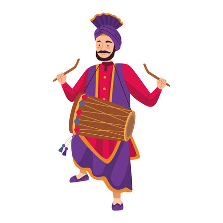 sikh dancer with drumのイラスト素材