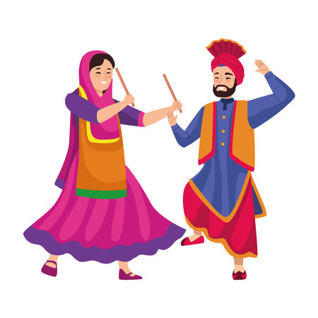 sikh dancers in indian clothesのイラスト素材