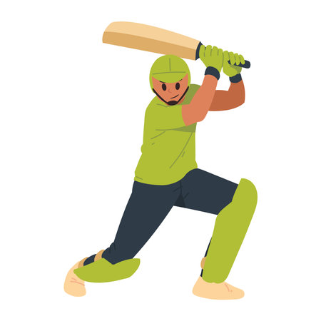 Green Cricket Player Ready to Hitのイラスト素材