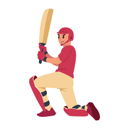 Red Uniformed Cricket Batsman Swingingのイラスト素材