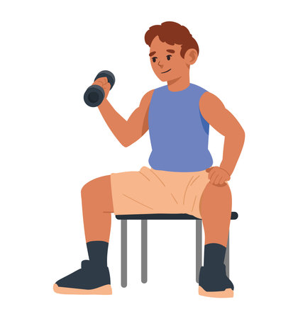 man Sitting on Bench Lifting Dumbbellのイラスト素材