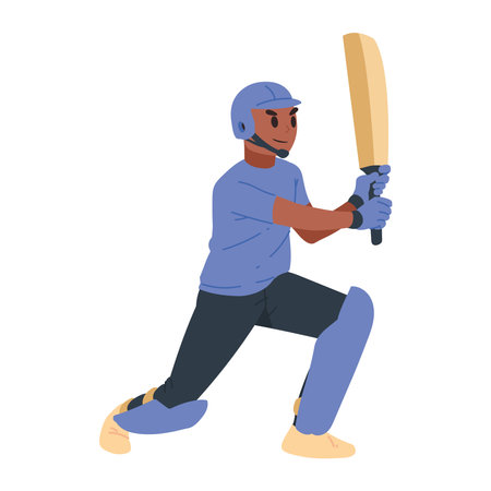 Blue Cricket Player Focused on Shotのイラスト素材