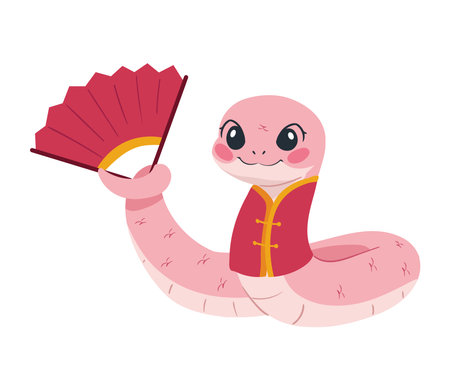 Pink Snake Holding Red Fanのイラスト素材