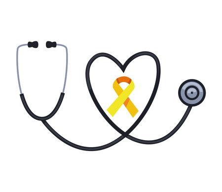 Stethoscope Forming a Heart with Yellow Ribbonのイラスト素材