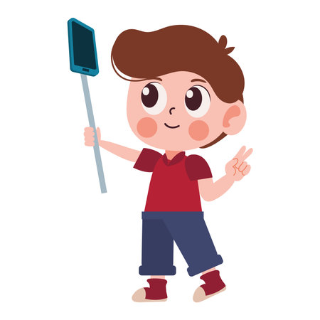Boy sharing smartphoneのイラスト素材