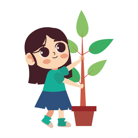 Girl planting potted plantのイラスト素材