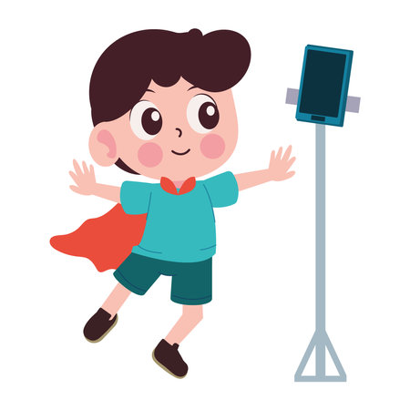 Boy with selfie stickのイラスト素材