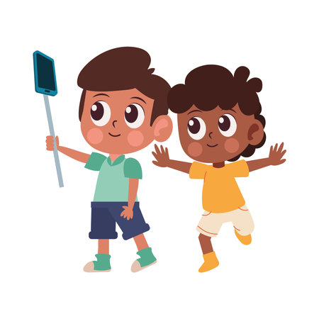 Kids with smartphonesのイラスト素材