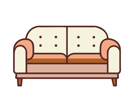 Cozy wooden sofa with soft cushionsのイラスト素材