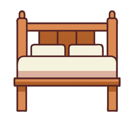 Wooden bed frame with headboard and pillowsのイラスト素材