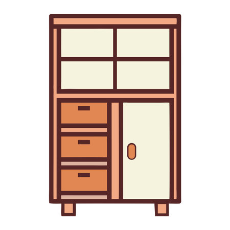 Wooden display cabinet with storage compartmentsのイラスト素材