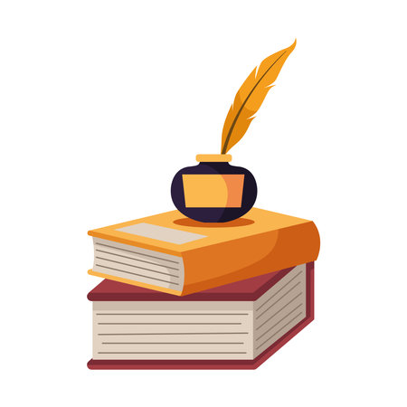 poem books stack with quill pen iconのイラスト素材