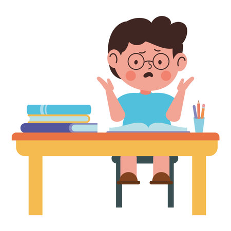 Confused Student School Desk Booksのイラスト素材