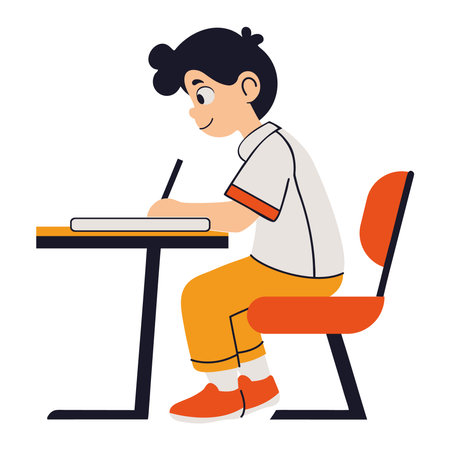 Student at Desk Writing Homeworkのイラスト素材