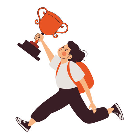 Best Student Running Excited with Trophyのイラスト素材