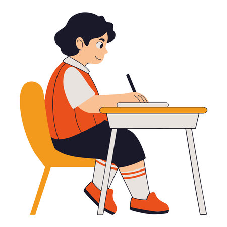Student at Desk Taking Notesのイラスト素材